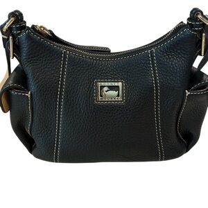 Dooney & Bourke Black Leather Shoulder Bag with Cream Stitching